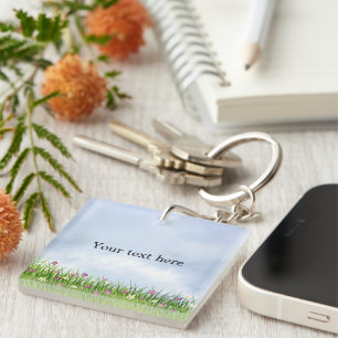 Sjabloon, Blue Sky en zomerbloemen, Sleutelhanger