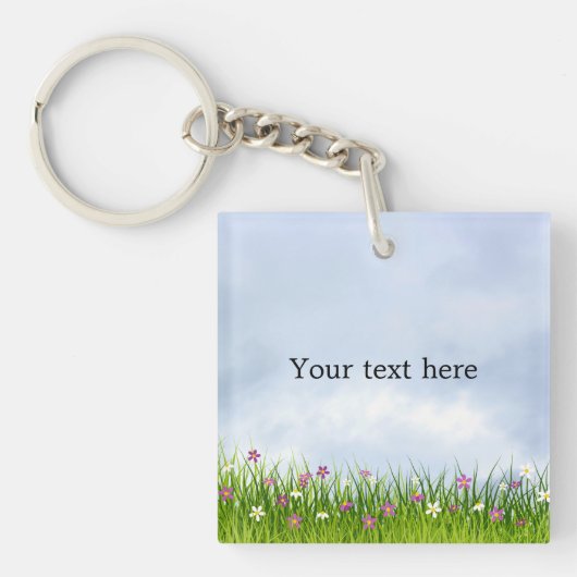 Sjabloon, Blue Sky en zomerbloemen, Sleutelhanger (voorkant)