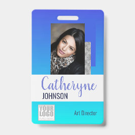 Sjabloon Bright Aqua Blue Ombre Logo Barcode ID Badge