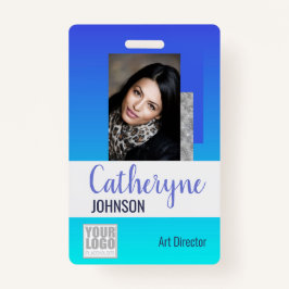 Sjabloon Bright Aqua Blue Ombre Logo Barcode ID Badge