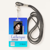 Sjabloon Bright Aqua Blue Ombre Logo Barcode ID Badge (Voorkant met draagriem)