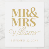 Sjabloon bruiloft gunst Mr. & Mrs Naam Eenvoudig M Wijn Etiket (Enkel label)