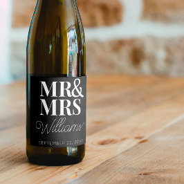 Sjabloon bruiloft gunst Mr. & Mrs Naam Leuk Modern Wijn Etiket