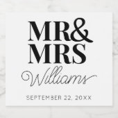 Sjabloon bruiloft gunst Mr. & Mrs. Naam Leuke Clas Sparkling Wijnetiket (Enkel label)