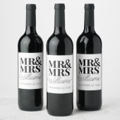 Sjabloon bruiloft gunst Mr. & Mrs. Naam Leuke Clas Wijn Etiket (Flessen)