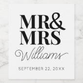 Sjabloon bruiloft gunst Mr. & Mrs. Naam Leuke Clas Wijn Etiket (Enkel label)
