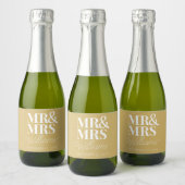 Sjabloon bruiloft gunst Mr. & Mrs. Naam Modern Min Sparkling Wijnetiket (Flessen)