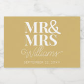 Sjabloon bruiloft gunst Mr. & Mrs. Naam Modern Min Sparkling Wijnetiket (Enkel label)