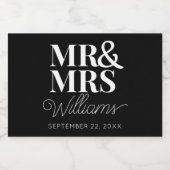 Sjabloon bruiloft gunst Mr. & Mrs. Naam Modern Min Sparkling Wijnetiket (Enkel label)