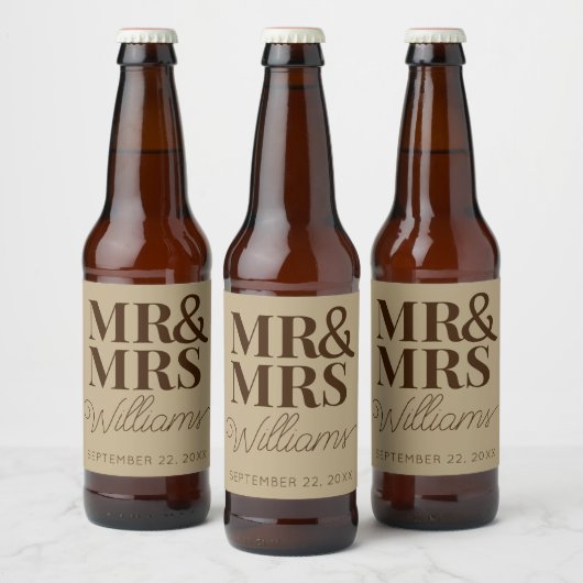 Sjabloon bruiloft gunst Mr. & Mrs Naam Rustiek Mod Bier Etiket (Flessen)