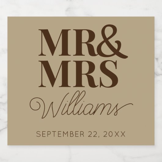 Sjabloon bruiloft gunst Mr. & Mrs Naam Rustiek Mod Bier Etiket (Enkel label)