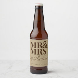 Sjabloon bruiloft gunst Mr. & Mrs Naam Rustiek Mod Bier Etiket