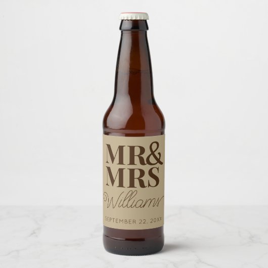 Sjabloon bruiloft gunst Mr. & Mrs Naam Rustiek Mod Bier Etiket (Voorkant)