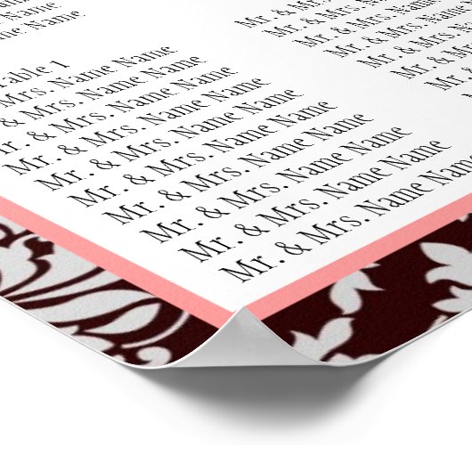 Sjabloon bruiloft Zitplaat Bruin Damask Roze Poster (Hoek)