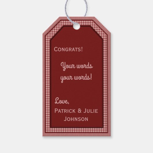 Sjabloon Burgundy Gingham-HANG/GIFT-LABEL Cadeaulabel (Voorkant)