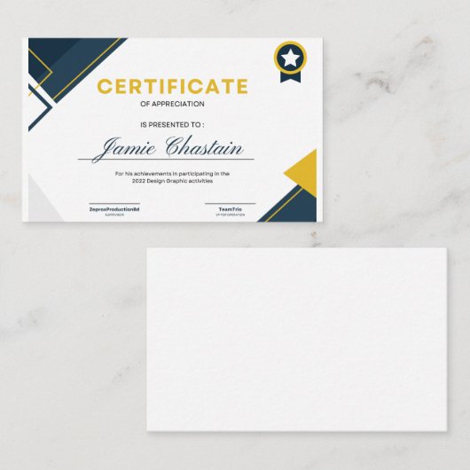 Sjabloon certificaat (Voorkant / Achterkant)