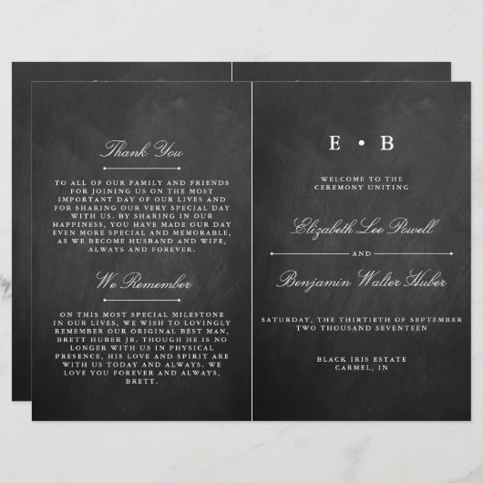 Sjabloon Chic Chalkboard Wedding Program (Voorkant / Achterkant)