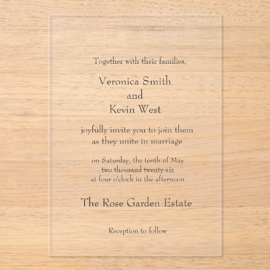 Sjabloon Clear Acryl Huwelijksuitnodiging (Voorkant)