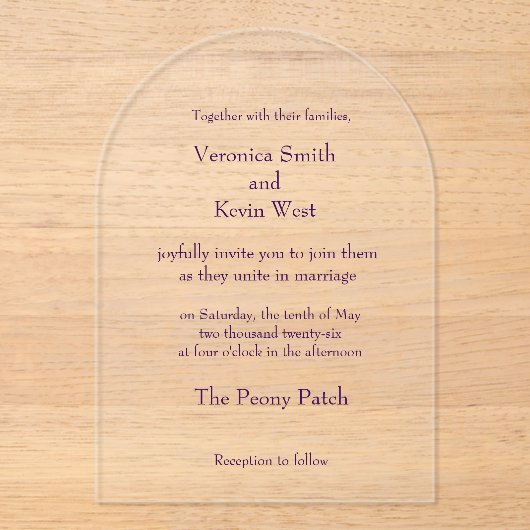 Sjabloon Clear Acryl Huwelijksuitnodiging (Voorkant)