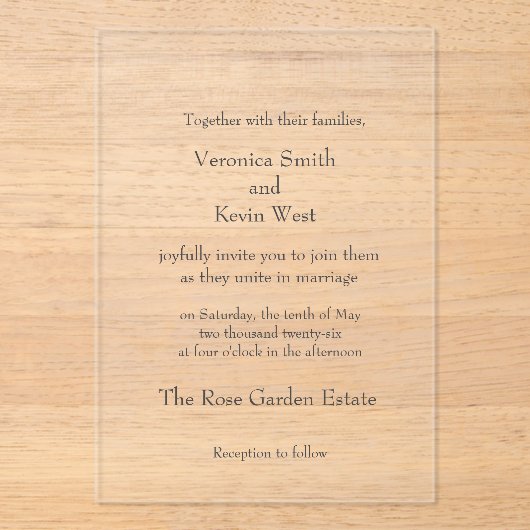 Sjabloon Clear Acryl Huwelijksuitnodiging (Voorkant)