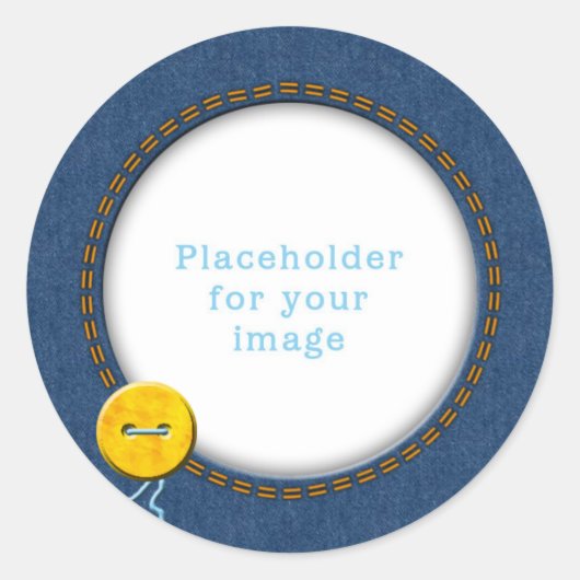 Sjabloon "Denim & Button" Ronde Sticker (Voorkant)
