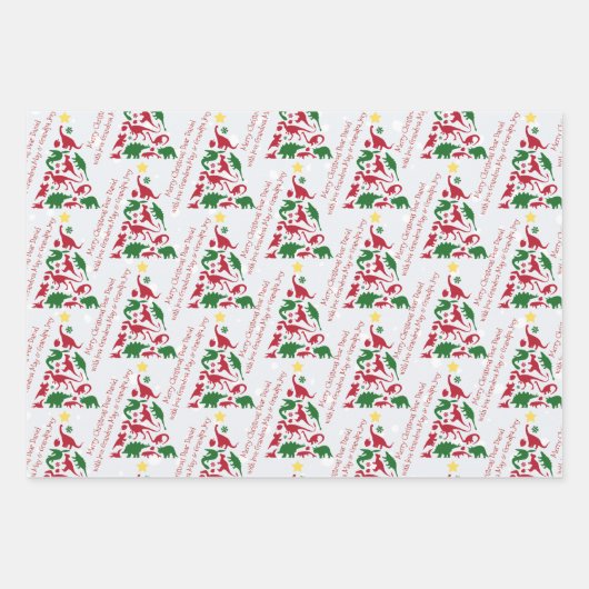 Sjabloon dinosaurus Kerstmis Inpakpapier Vel (Voorkant 2)
