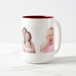 Sjabloon drie familiefoto's op maat tweekleurige koffiemok
