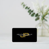 Sjabloon Elegant Black Gold Monogram Modern Visitekaartje (Staand voorkant)