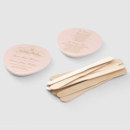 Sjabloon Elegant Blush Pink & Gold Wedding Program Handwaaier (Niet-gemonteerd)