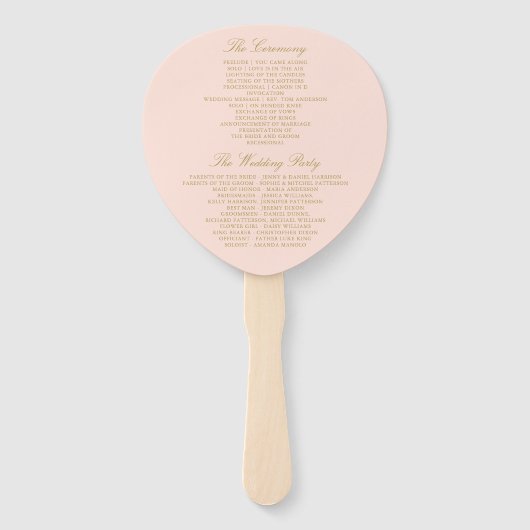 Sjabloon Elegant Blush Pink & Gold Wedding Program Handwaaier (Achterkant)