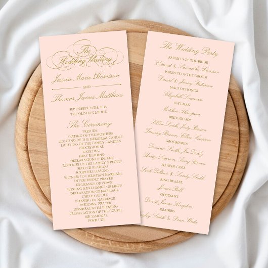 Sjabloon Elegant Blush Pink & Gold Wedding Program Reclamekaart