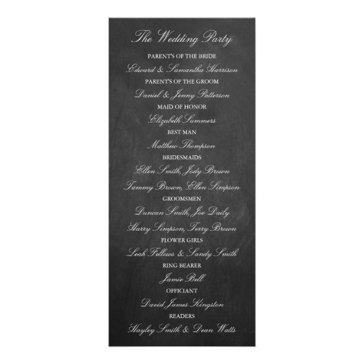 Sjabloon Elegant Chalkboard Wedding Program Reclamekaart (Achterkant)