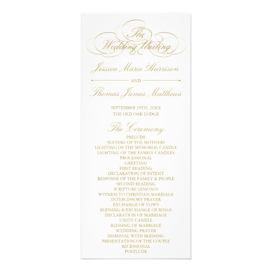 Sjabloon Elegant Gold & White Wedding Program Reclamekaart (Voorkant)