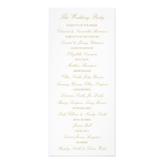 Sjabloon Elegant Gold & White Wedding Program Reclamekaart (Achterkant)
