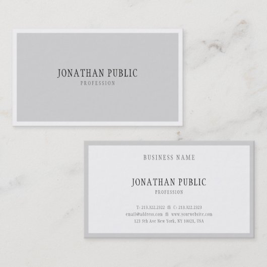 Sjabloon Elegant minimalistisch eenvoudige grijze  Visitekaartje (Voorkant / Achterkant)