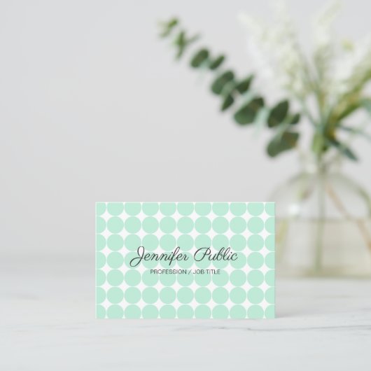 Sjabloon Elegant Mint Groen Wit Modern Script Bu Visitekaartje (Staand voorkant)