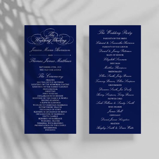 Sjabloon Elegant Navy Blue & White Wedding Program Reclamekaart