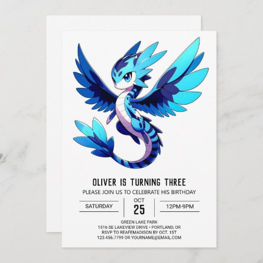 Sjabloon Fantasy Dragon Verjaardag Kaart (Voorkant / Achterkant)