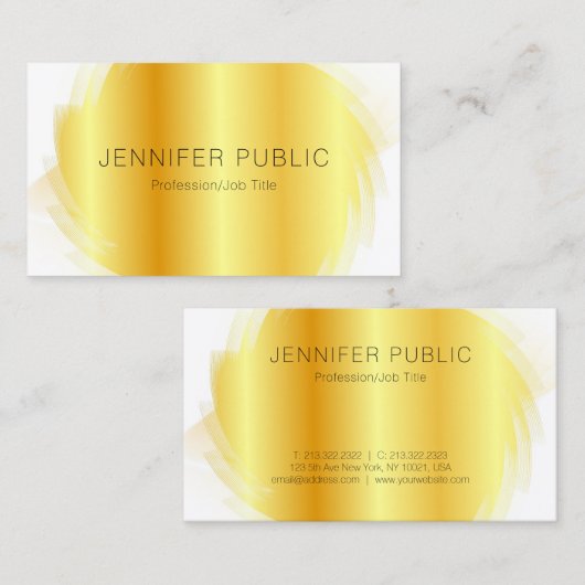 Sjabloon Faux Gold White Modern Eenvoudig Visitekaartje (Voorkant / Achterkant)