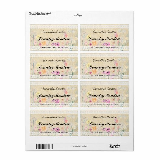 Sjabloon "Floral  Parchment Candle Label" Etiket (Full Sheet)