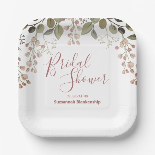 Sjabloon Floral Top Border Vrijgezellenfeest Papieren Bordje (Voorkant)