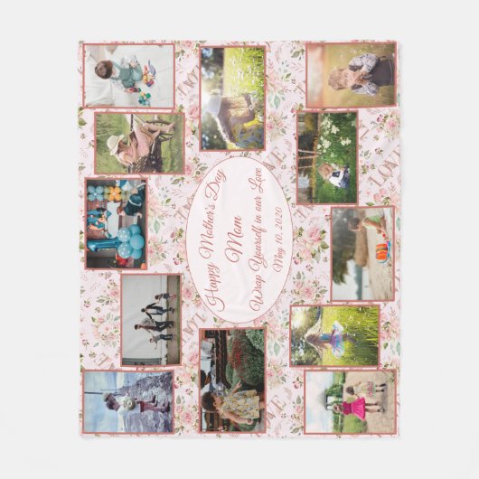 Sjabloon gezinfotocollage Moederdag Fleece Deken (Voorkant)