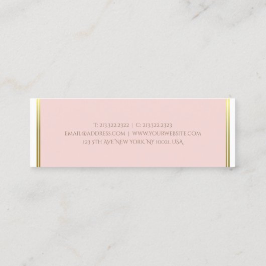 Sjabloon Gold Blush Pink White Modern Elegant Mini Visitekaartje (Achterkant)