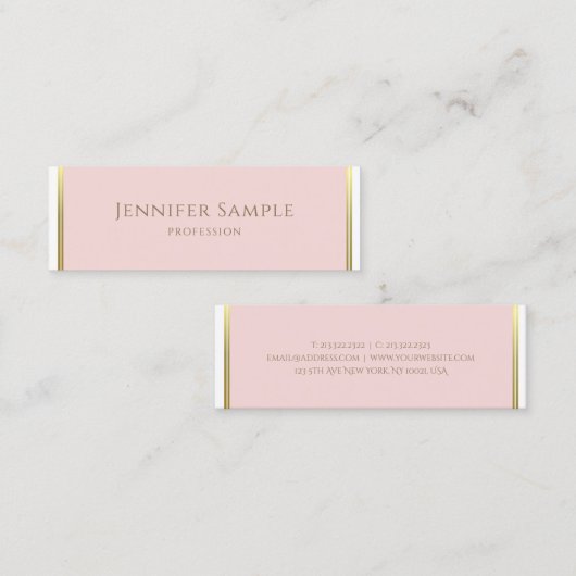 Sjabloon Gold Blush Pink White Modern Elegant Mini Visitekaartje (Voorkant / Achterkant)