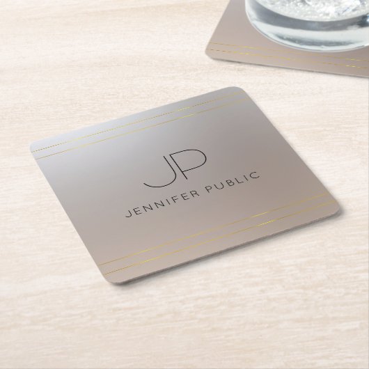 Sjabloon Gold Silver Monogramed Initiaal van klant Kartonnen Onderzetters (Schuin)