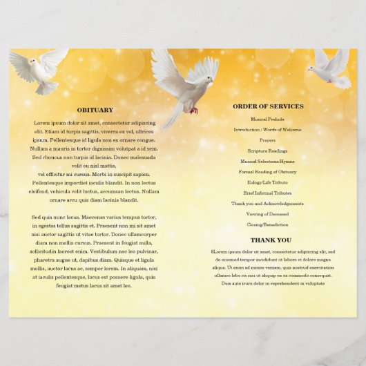 Sjabloon Golden & duve Funeral Program (Achterkant)