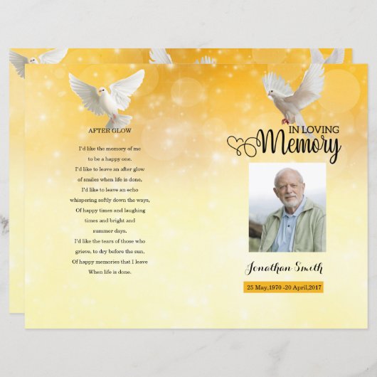 Sjabloon Golden & duve Funeral Program (Voorkant / Achterkant)