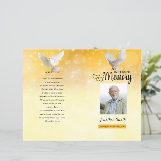 Sjabloon Golden & duve Funeral Program (Staand voorkant)