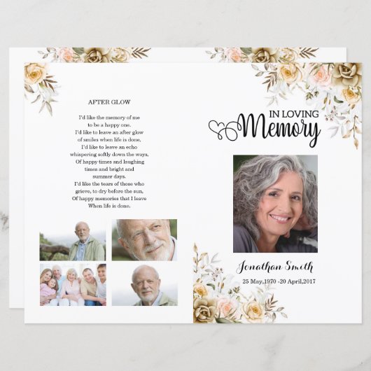 Sjabloon Golden floral Funeral Program (Voorkant / Achterkant)