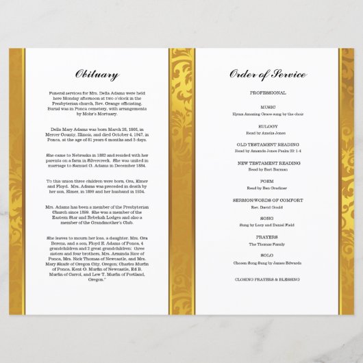 Sjabloon Golden Funeral Program (Achterkant)